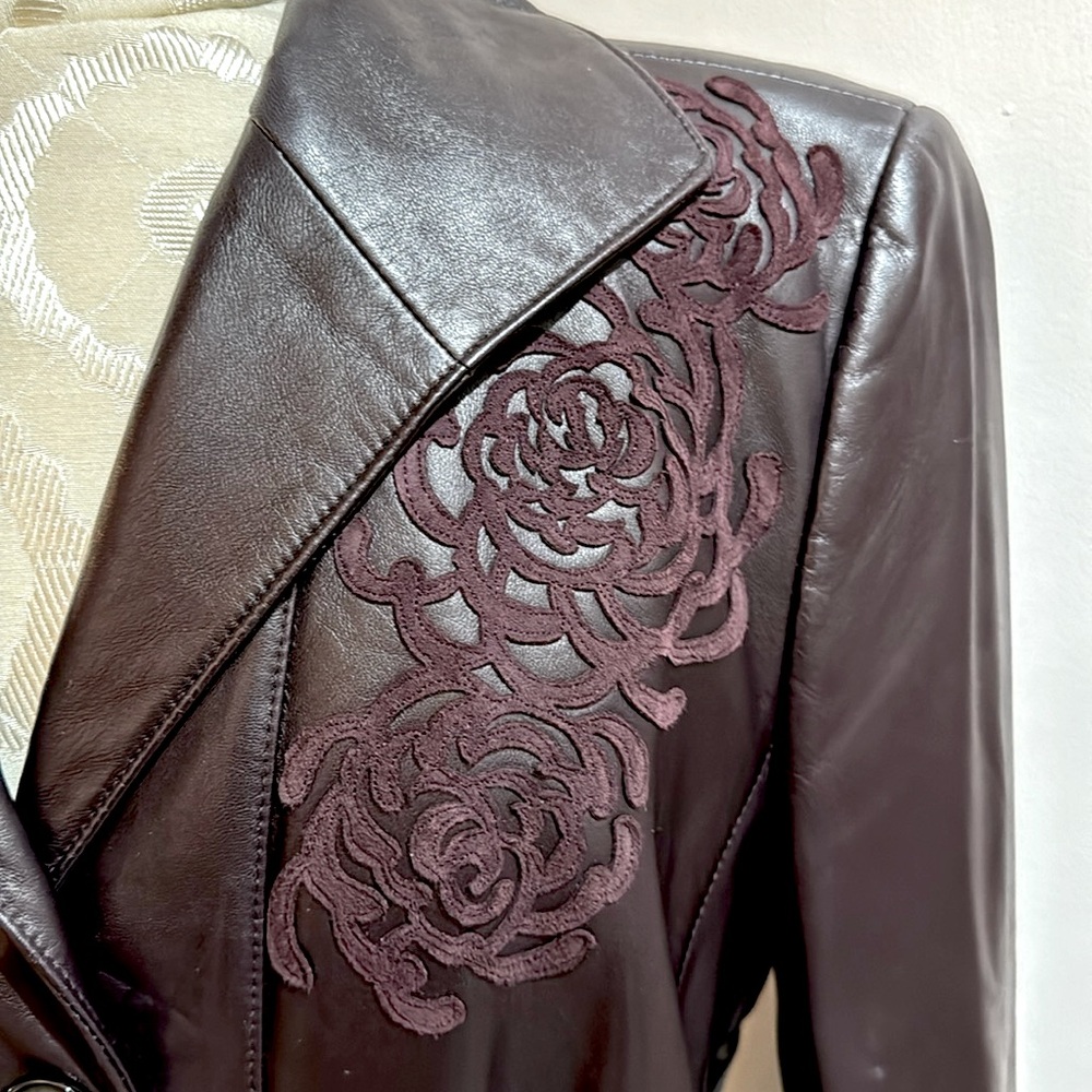 Ellen Tracy Leather Suede Purple Soft Overlay Lined Button Jacket 12